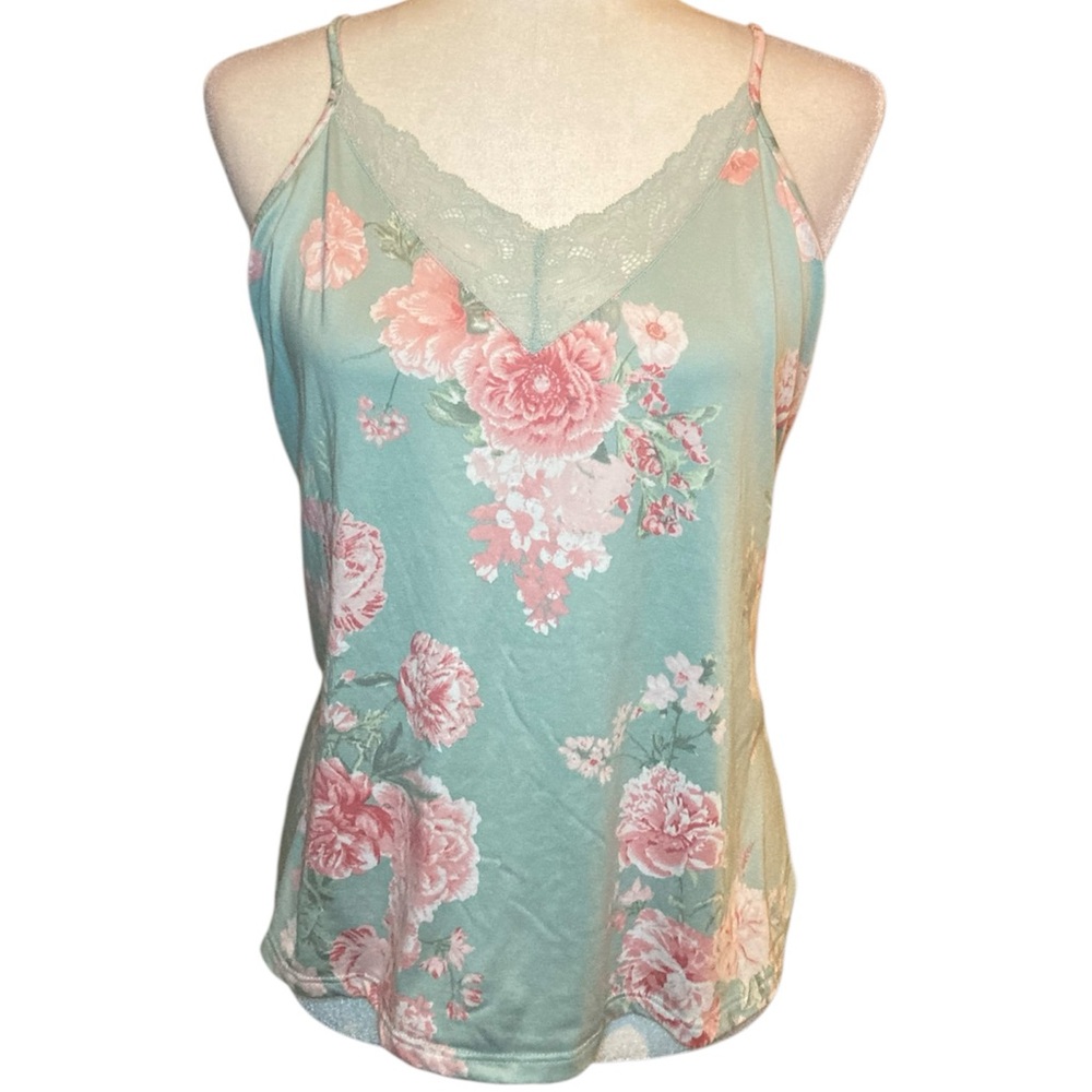 Floral Lace Trim Camisole Top